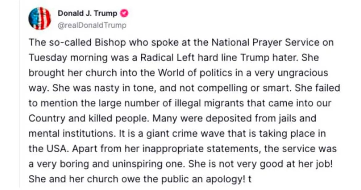 A screenshot of a tweet from Donald J. Trump's verified Twitter account, @realDonaldTrump, displaying a lengthy, critical…