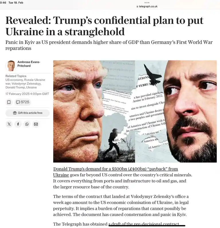 The image is a screenshot of a Telegraph article featuring a composite photo with close-up portraits of Donald Trump on the…