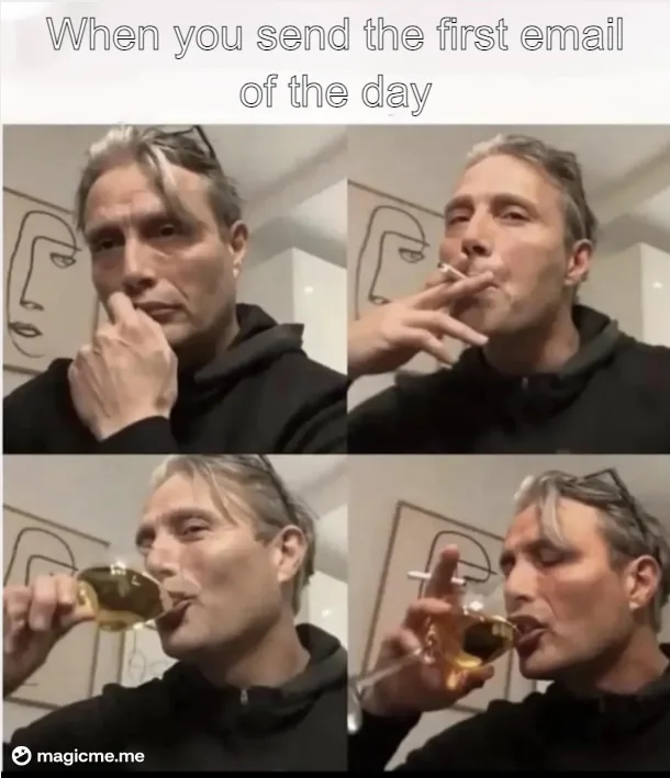 A four-panel image shows a man in a black hoodie progressively relaxing: first looking thoughtful with finger to chin, then…