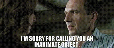 The image shows a repeating sequence of a man in a striped shirt looking at a woman, with the text 'I'M SORRY FOR CALLING…