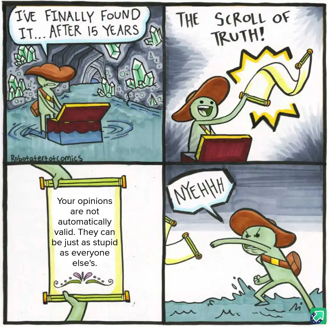 A four-panel comic shows a green-skinned explorer in a brown hat finding a treasure chest in a cave, then excitedly pulling…