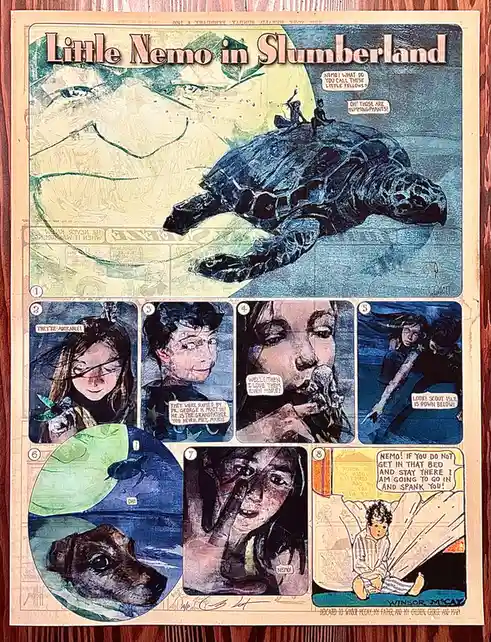 This is a vintage comic strip titled 'Little Nemo in Slumberland' by Winsor McCay, featuring a surreal underwater adventure…