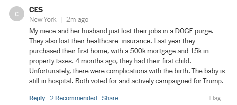 A screenshot of a Reddit comment from a user in New York posted 2 minutes ago under the CES subreddit. The comment details a…