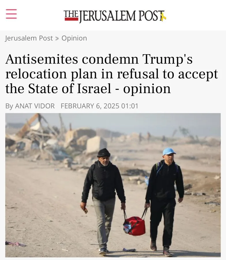 A screenshot of a Jerusalem Post opinion article from February 6, 2025, featuring a photo of two men walking through a…