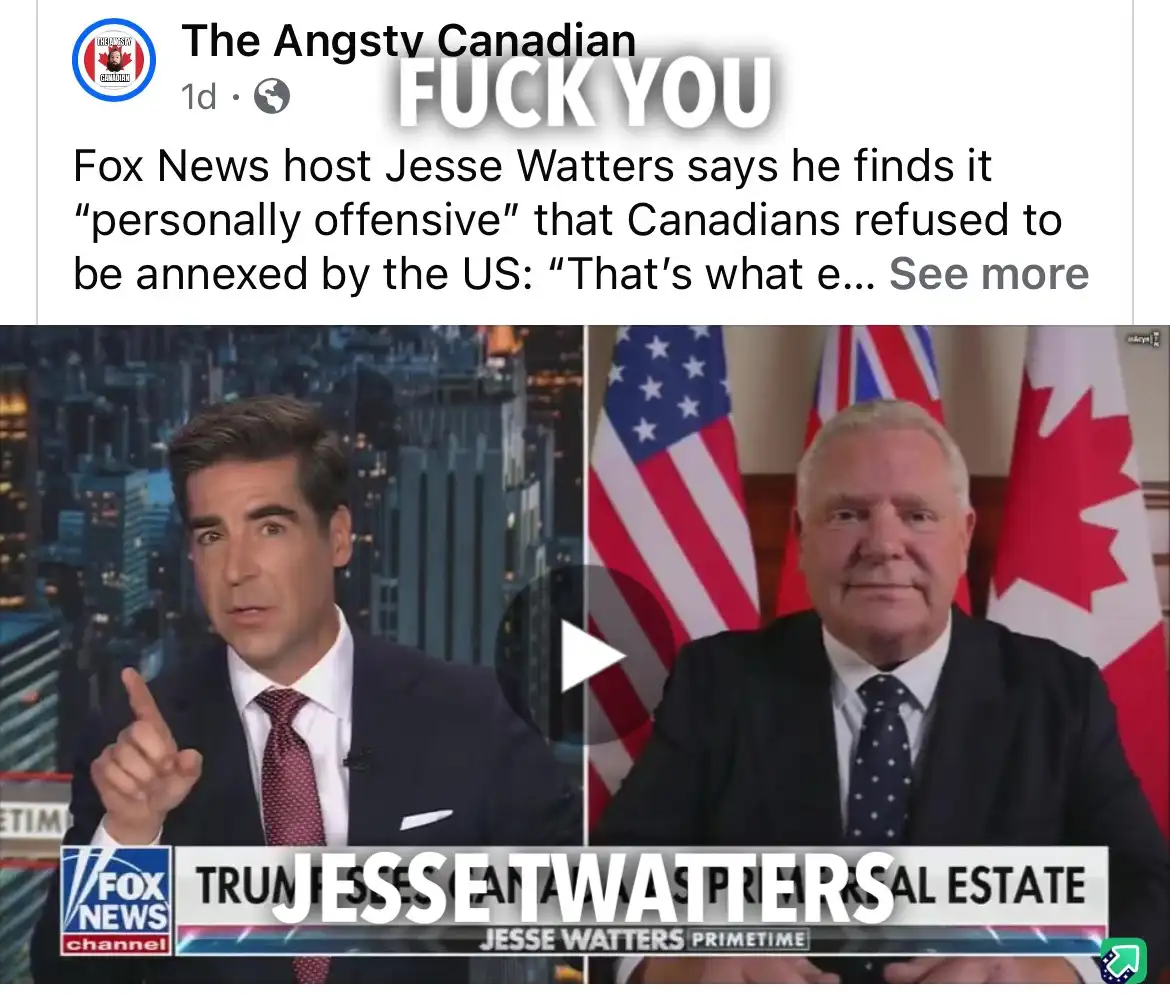 A split-screen image shows Fox News host Jesse Watters on the left, pointing accusingly, and Canadian politician John Tory…