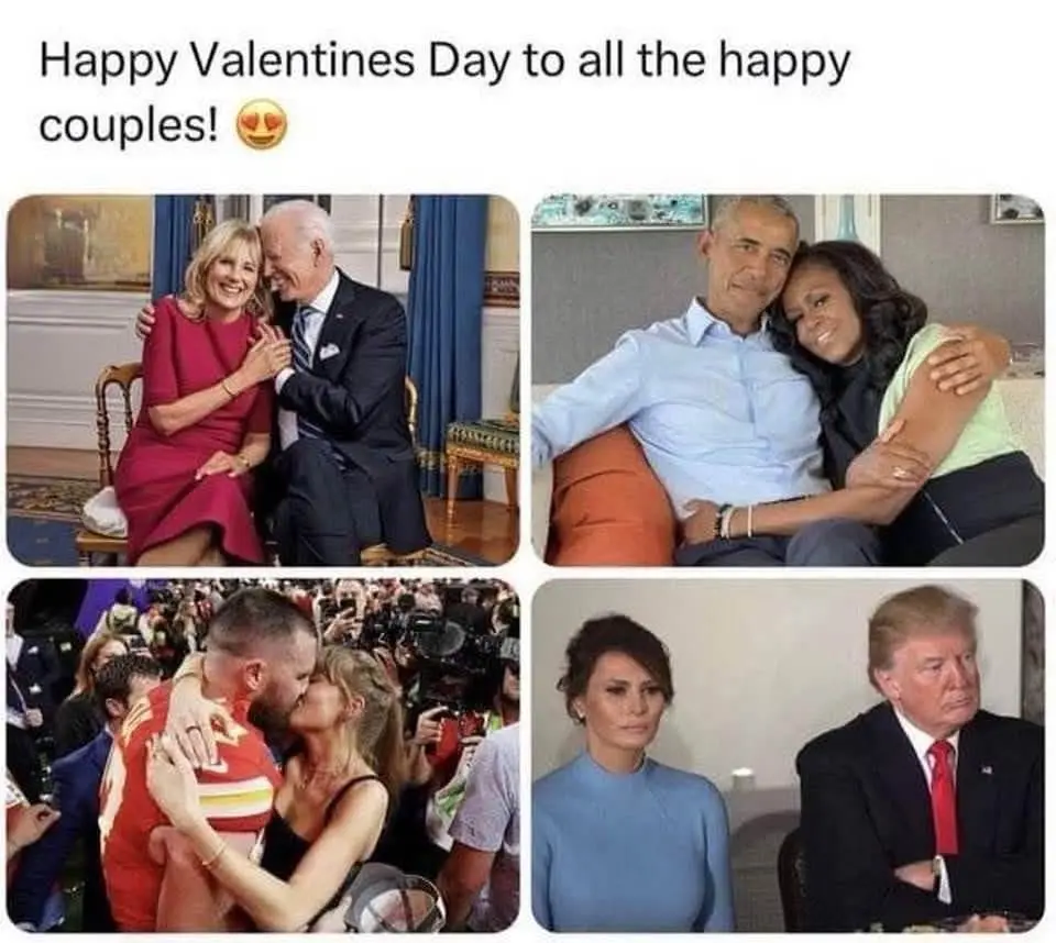 The image displays four photos arranged in a grid. Top left shows Joe Biden and Jill Biden smiling affectionately. Top right…