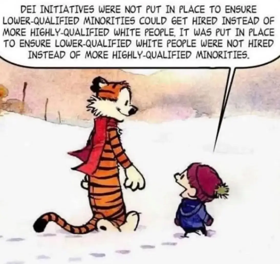 A Calvin and Hobbes comic panel shows Hobbes, a large tiger in a red scarf, walking beside a small child, Calvin, in a snowy…