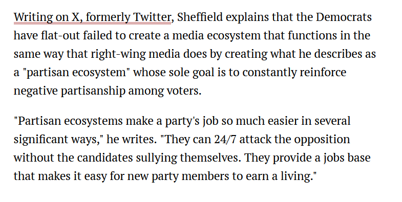 The image displays a block of black text on a white background, quoting an article by Sheffield published on X (formerly…