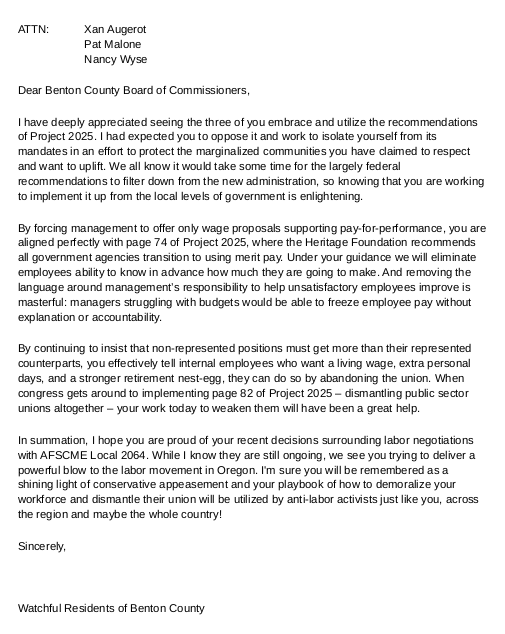 An Open Letter Addressing the Benton County Commissioners