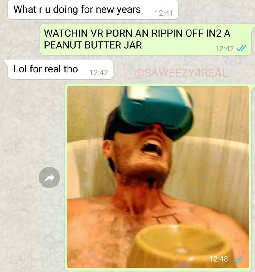 A screenshot of a WhatsApp chat shows a user asking what the other is doing for New Year's, to which the reply is 'WATCHIN…