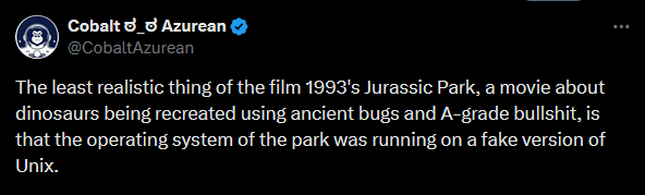 A screenshot of a tweet from user @CobaltAzurean, featuring a black background with white text. The text reads: 'The least…