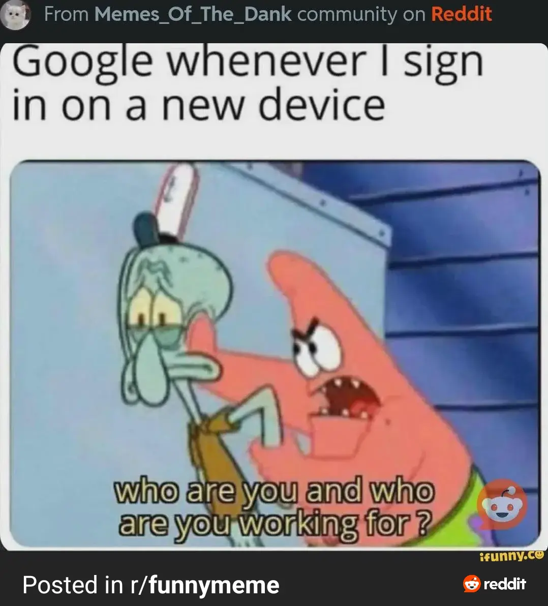 The image shows Patrick Star angrily confronting Squidward Tentacles, who looks scared and is holding a phone. The overlaid…