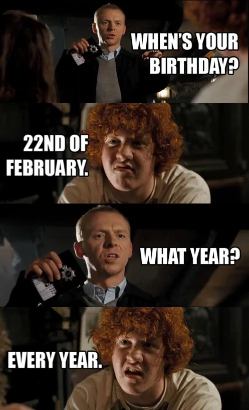 A four-panel meme from the movie 'The Thick of It' featuring a bald man in a suit holding a badge asking 'WHEN'S YOUR…