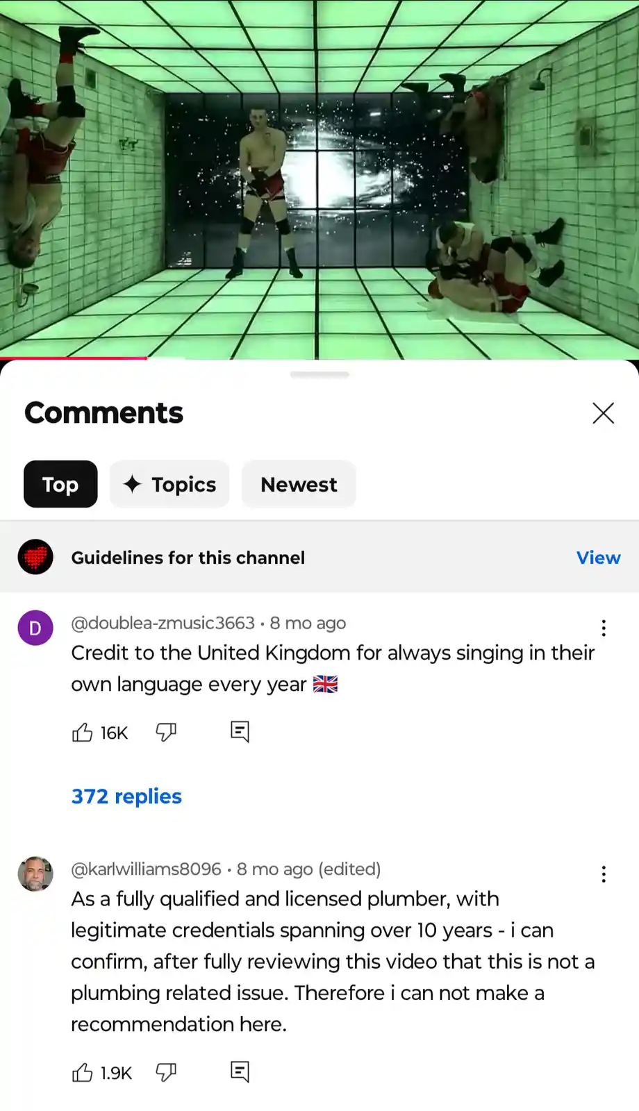 The image shows a screenshot of YouTube comments under a video. The top comment, by @doublea-zmusic3663, reads 'Credit to…