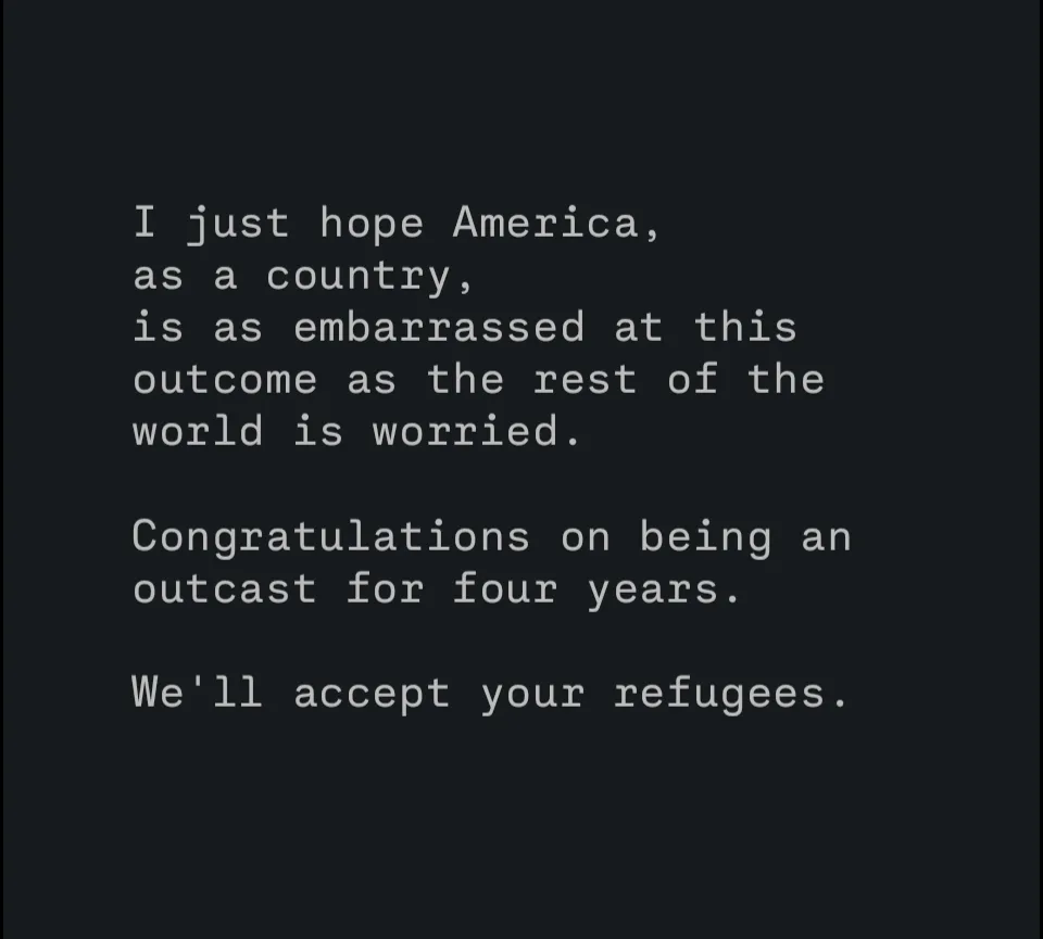 The image displays three lines of white text on a solid black background. The text reads: 'I just hope America, as a…