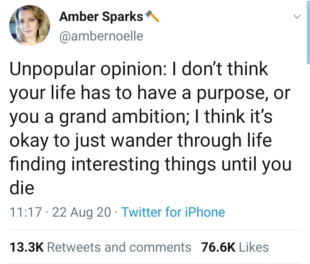 A screenshot of a Twitter post by Amber Sparks, showing her profile picture, username, and a tweet that reads 'Unpopular…
