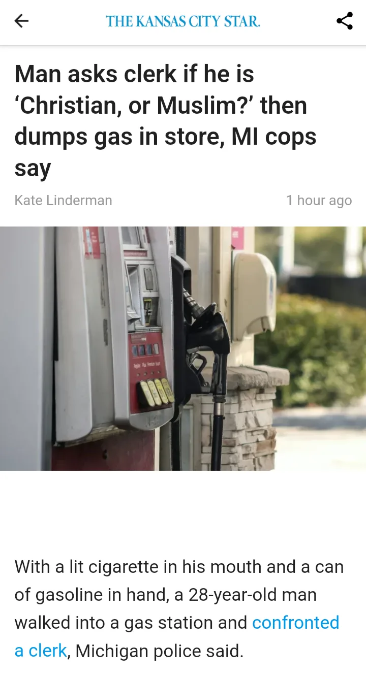 A screenshot of a news article from The Kansas City Star shows a close-up of a gas pump nozzle and dispenser. The headline…