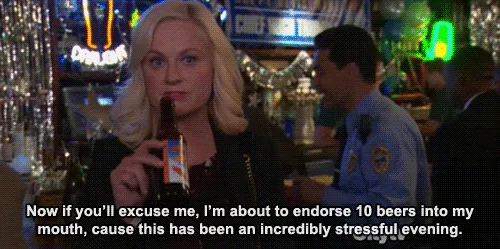 A six-panel meme showing a blonde woman in a bar, holding a beer bottle and progressively drinking more as the panels…