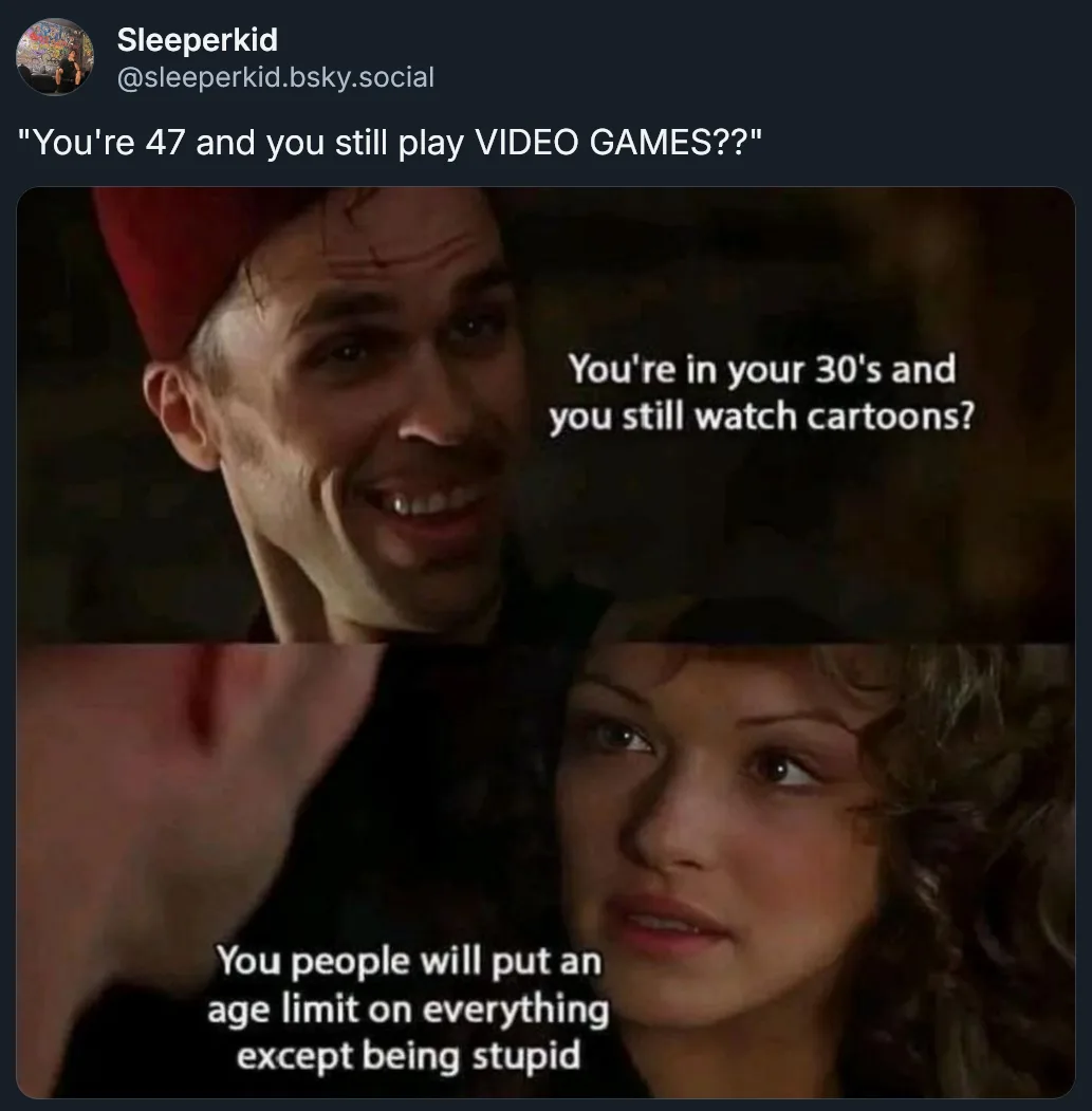 The image is a two-panel meme featuring a man in a red fez smiling and asking, 'You're in your 30's and you still watch…