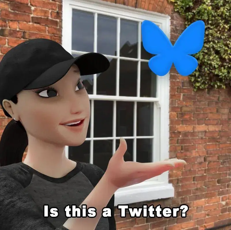 An animated female character wearing a black cap and grey shirt stands outdoors in front of a brick wall and window…