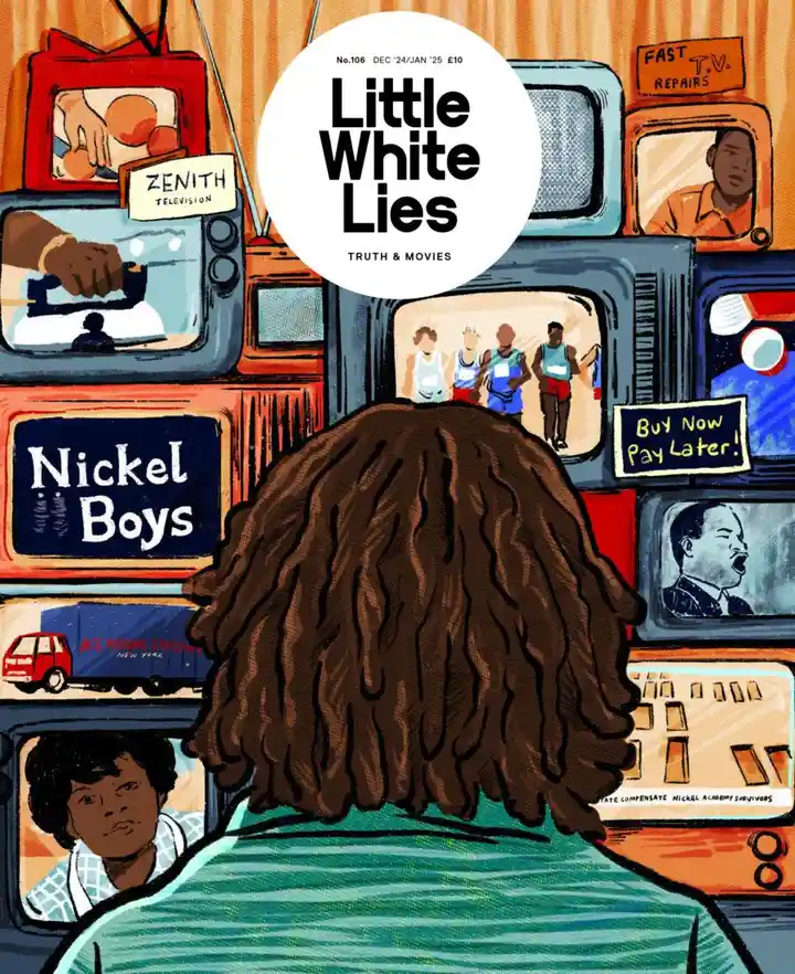 An illustrated cover of 'Little White Lies' magazine, issue No.106, December '24/January '25, priced at £10. The image shows…