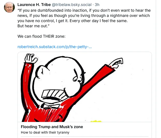 A cartoon drawing of a bald man in a red suit with arms raised in triumph, pointing forward. The overlaid text reads…