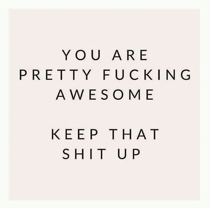 A minimalist image with black sans-serif text on a pale pink background. The text reads 'YOU ARE PRETTY FUCKING AWESOME' on…