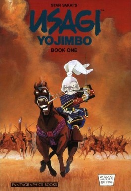 The cover of 'Usagi Yojimbo Book One' by Stan Sakai shows a rabbit samurai in traditional armor riding a galloping horse…