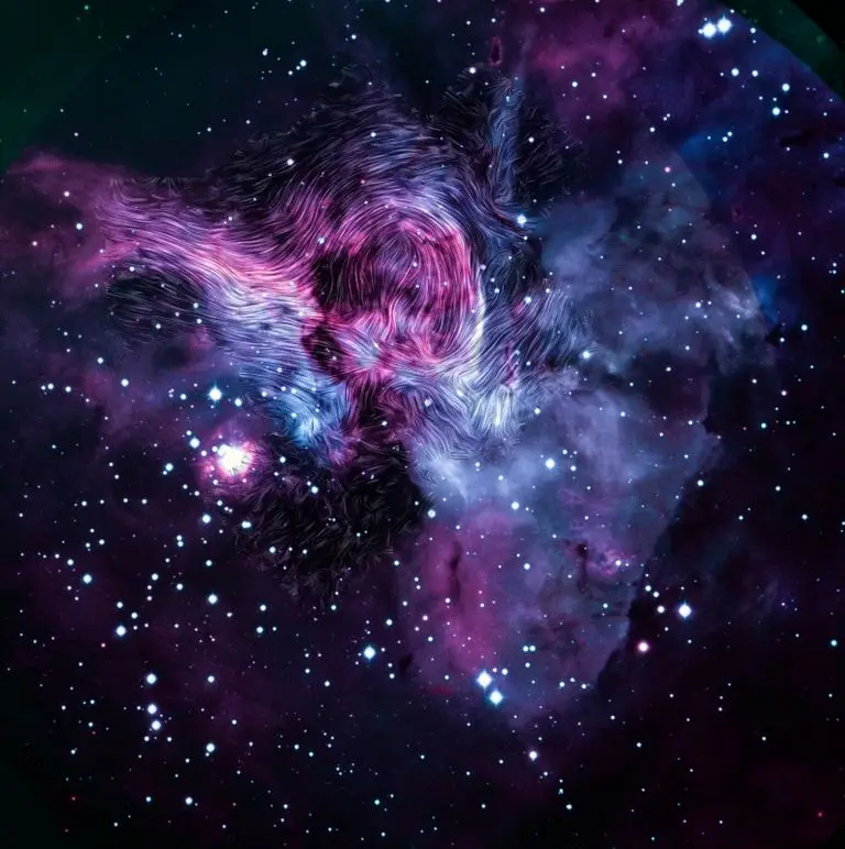A vibrant cosmic nebula with swirling purple, pink, and blue gases and scattered stars, overlaid with the text 'i'm not a…