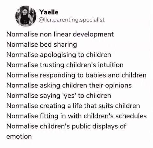 A screenshot of a Twitter post by user Yaelle (@llcr.parenting.specialist) listing ten parenting principles beginning with…