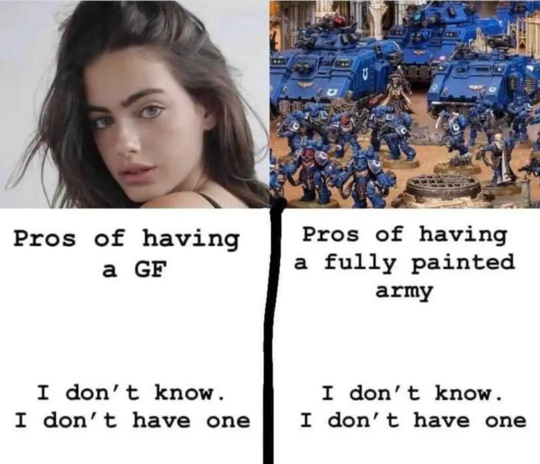 The image is a split-screen meme. The left panel shows a photo of a woman with dark hair and blue eyes looking at the…
