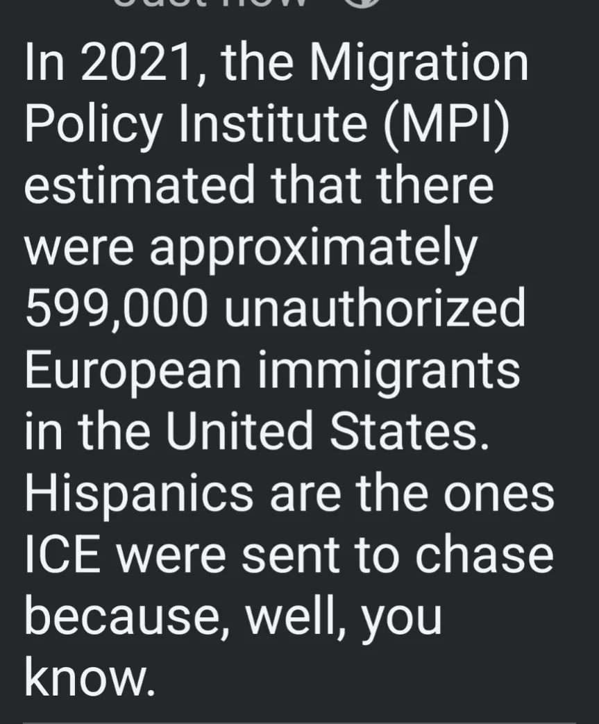 The image displays white text on a dark background, stating that in 2021, the Migration Policy Institute estimated 599,000…