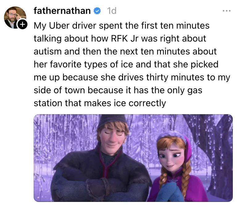 The image shows two animated characters, a man and a woman, standing in a snowy forest with icicles hanging from trees. The…