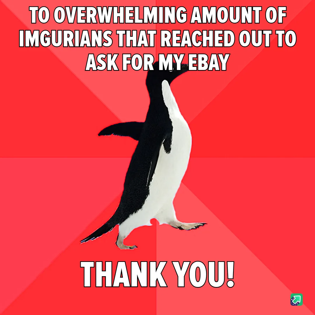 A black-and-white penguin stands upright against a red background with diagonal stripes. White bold text at the top reads…