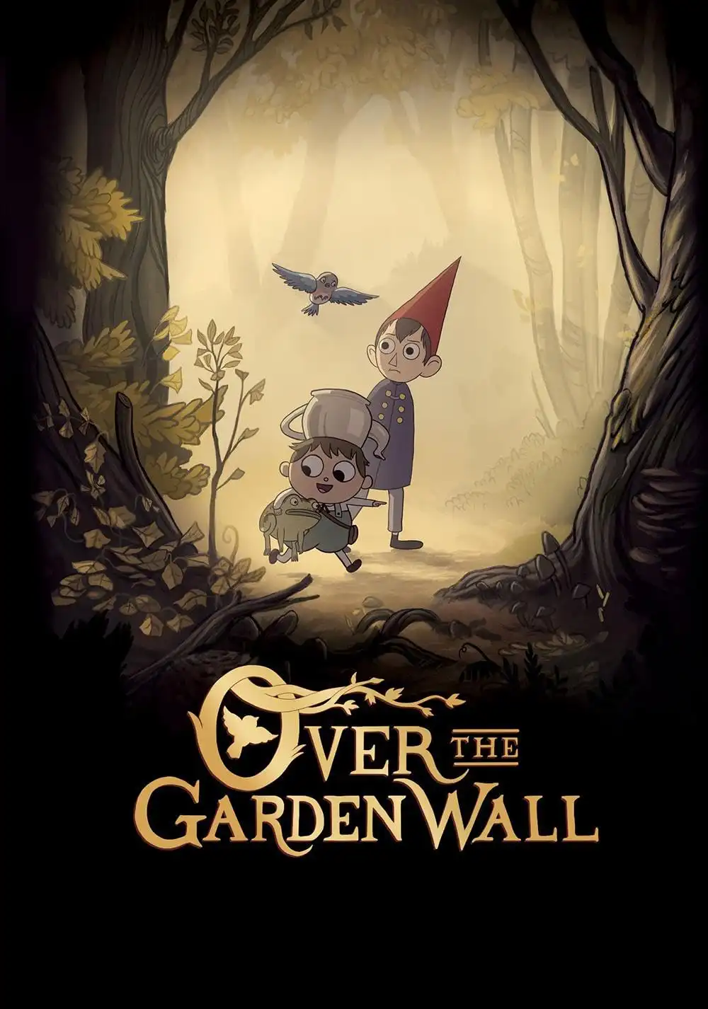 A promotional poster for the animated series 'Over the Garden Wall' shows two young boys walking through a mysterious…