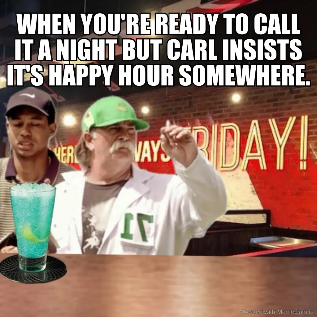 A man in a green cap and white lab coat holds a cigarette while standing beside another man in a baseball cap, both in a bar…