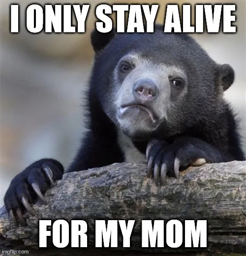 A black bear with a sad, resigned expression rests its paws on a log. The text overlaid in bold white letters reads 'I ONLY…