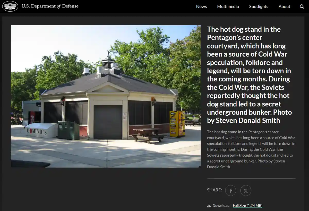 An image from the U.S. Department of Defense website shows a small, beige, single-story building with a dark roof and a…
