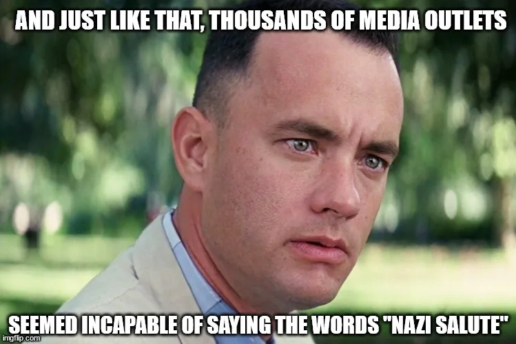 A close-up image of actor Tom Hanks with a skeptical, slightly annoyed expression, looking off to the side. The image has…