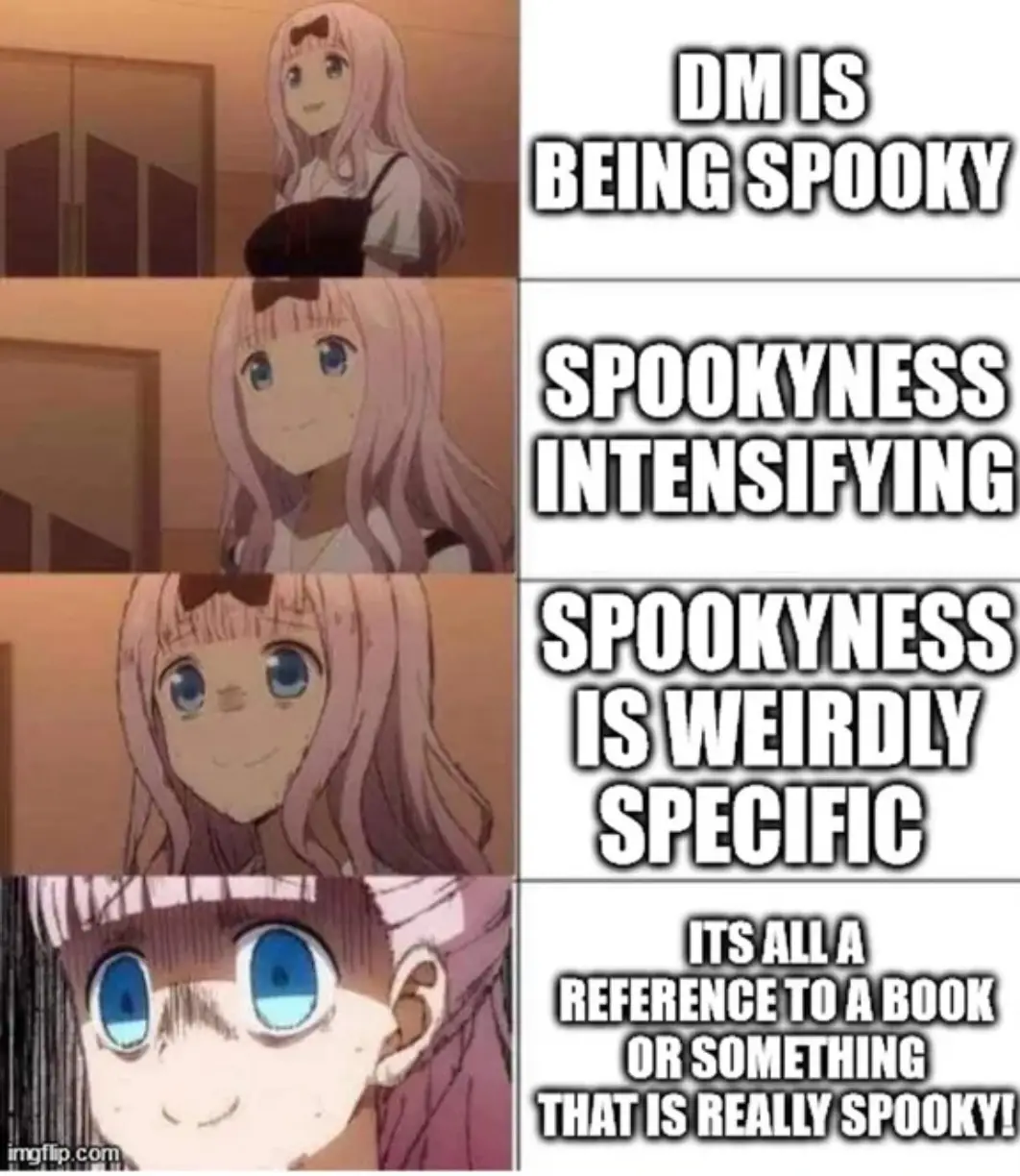 A four-panel anime meme featuring a character with pink hair and blue eyes, starting with a calm expression and escalating…