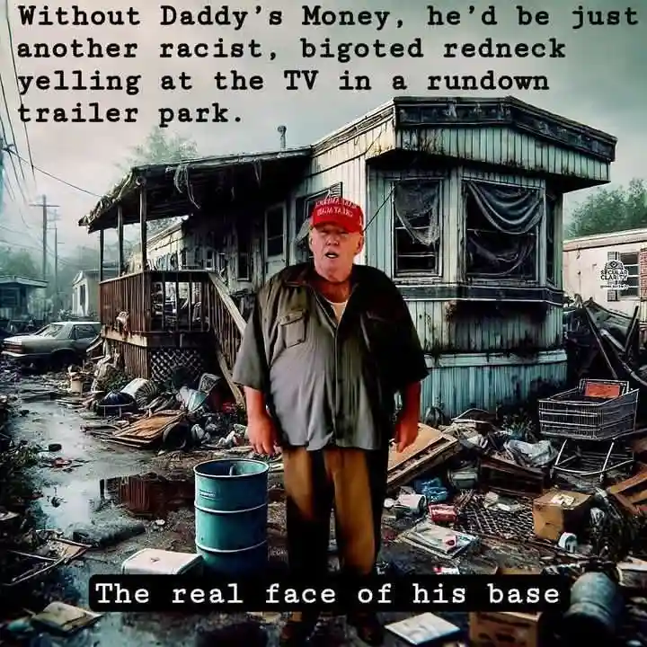 A digitally altered image shows a man resembling Donald Trump wearing a red 'Make America Great Again' cap, standing in…