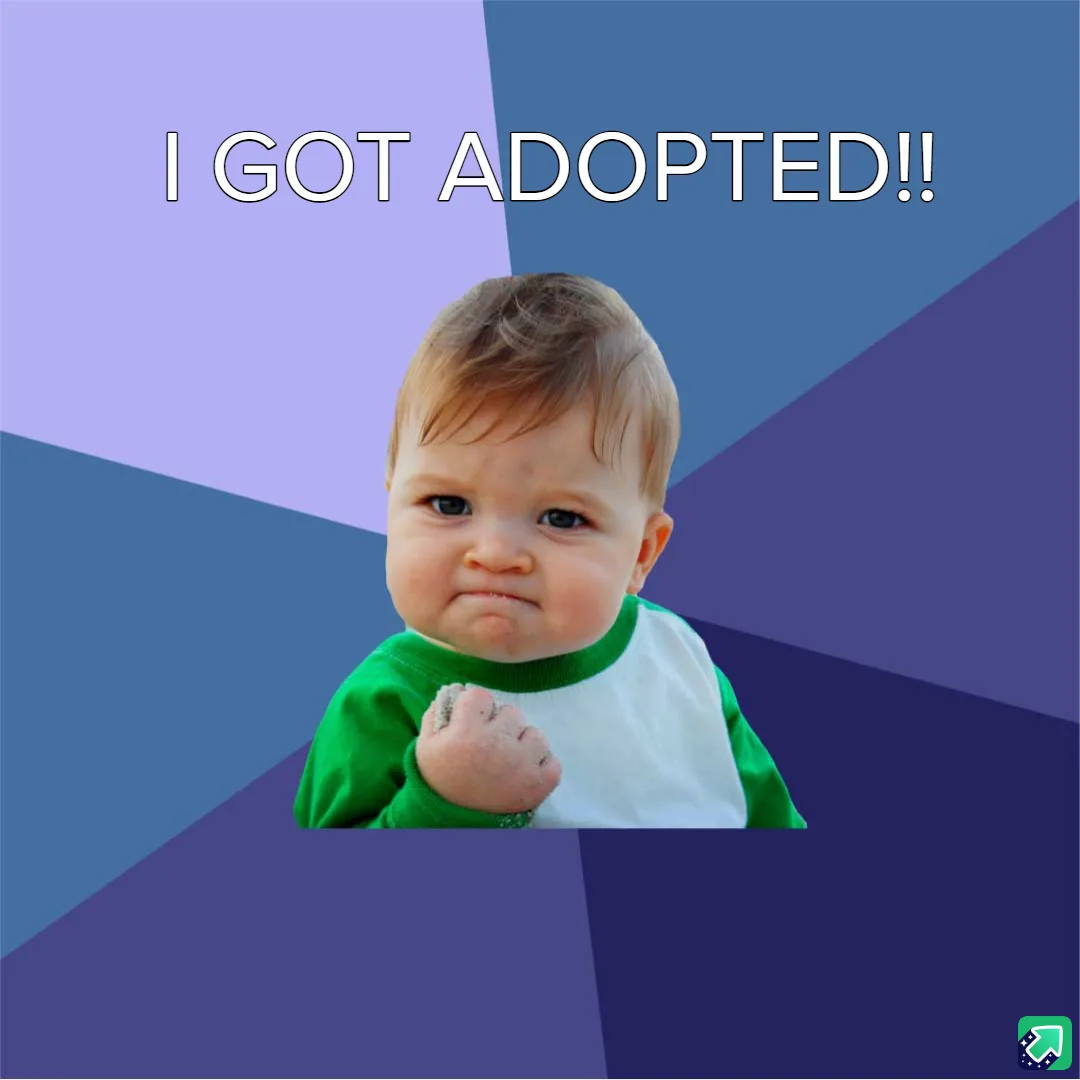 A baby with a pouty, defiant expression, wearing a green and white shirt, is shown against a geometric background of purple…