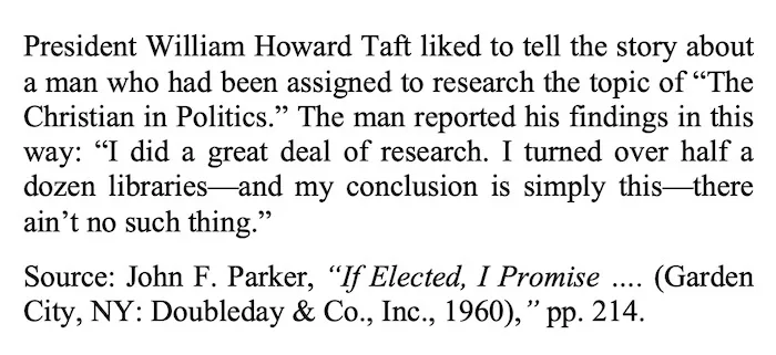 The image displays a block of black text on a white background, quoting President William Howard Taft's anecdote about a…