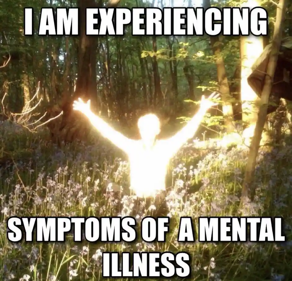 A person stands in a sunlit forest with arms raised, their figure glowing brightly as if radiating light, surrounded by…