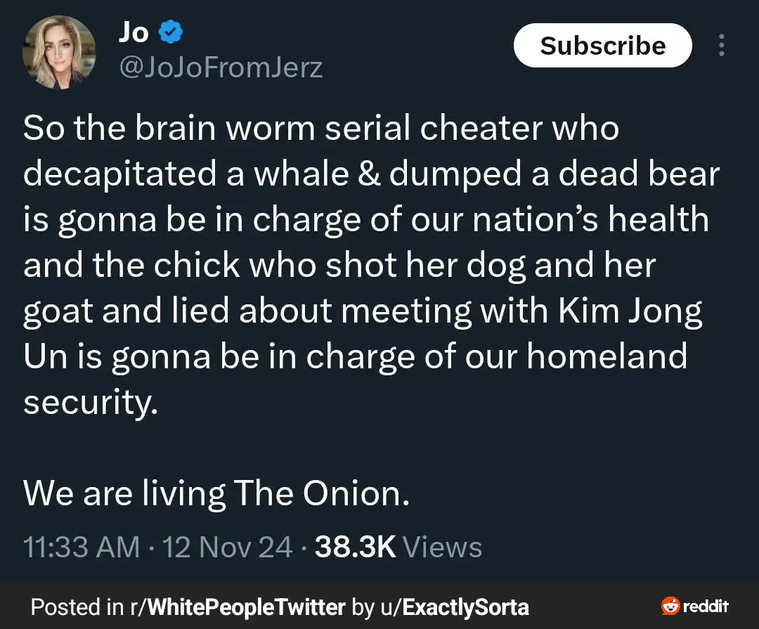 A screenshot of a Twitter post by user Jo (@JoJoFromJerz) with a dark background and white text. The post contains a…