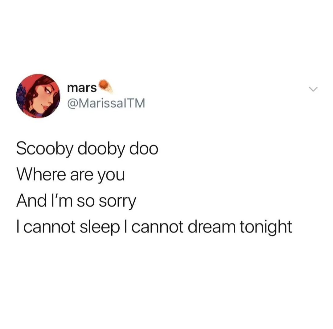 A screenshot of a tweet from user 'mars' (@MarissaITM) with a profile picture of a woman. The tweet text reads 'Scooby dooby…