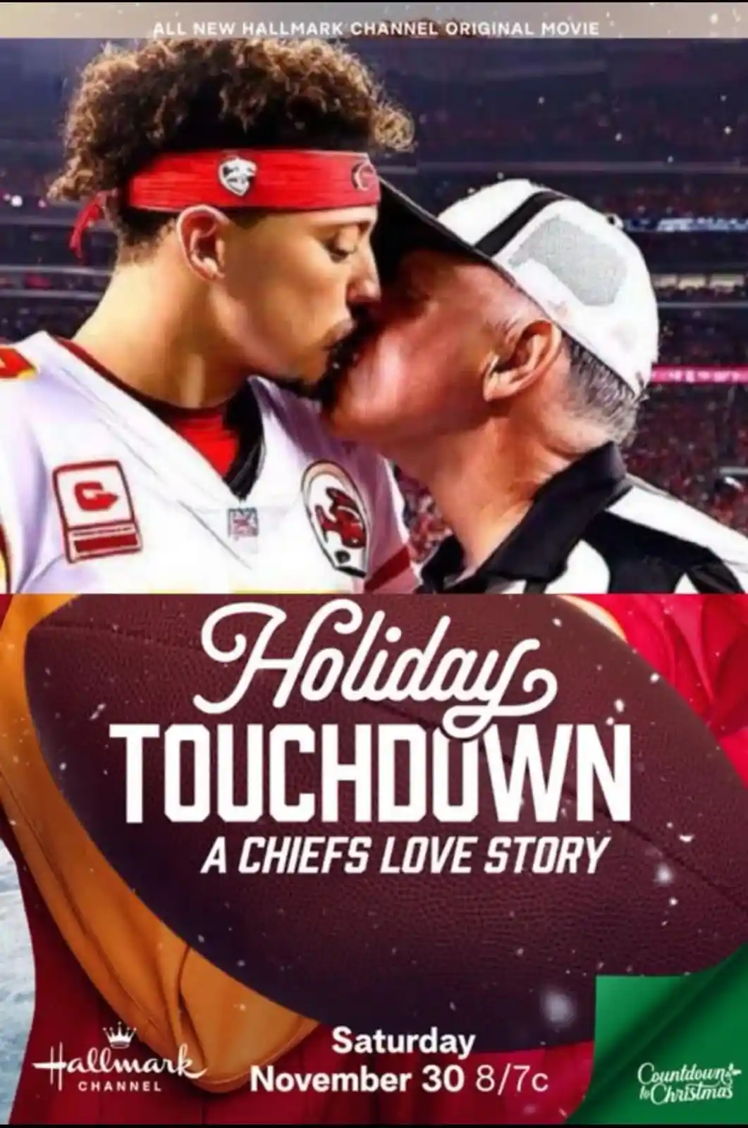 The image is a meme that combines a photo of a football player and a referee kissing, overlaid with text that reads 'Holiday…