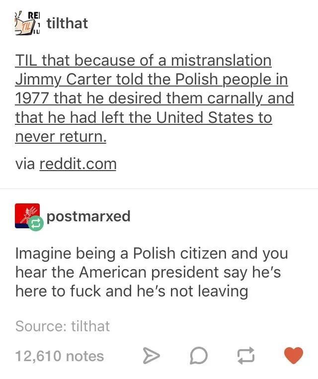 The image displays a Tumblr post with two sections. The top section, labeled 'tilthat', presents a text claim: 'TIL that…