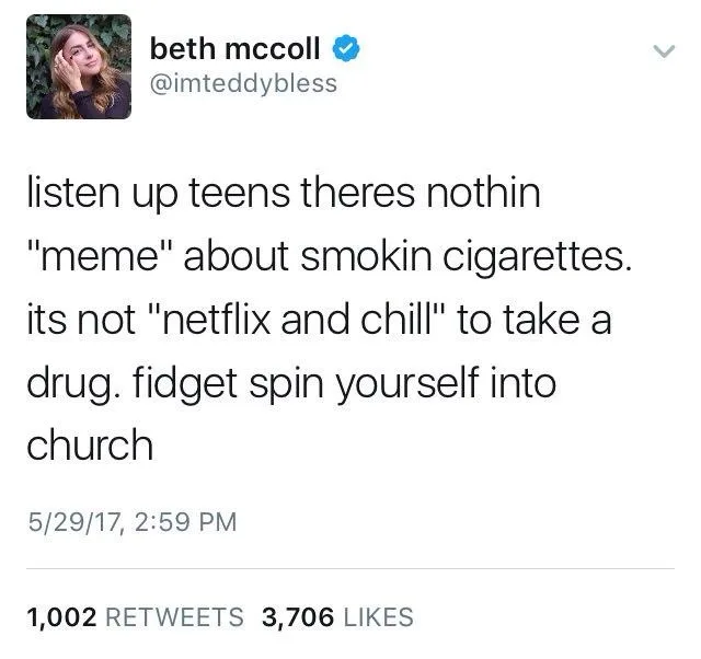 A screenshot of a tweet by Beth McColl (@imteddybless) with a profile picture of a young woman. The tweet text reads…