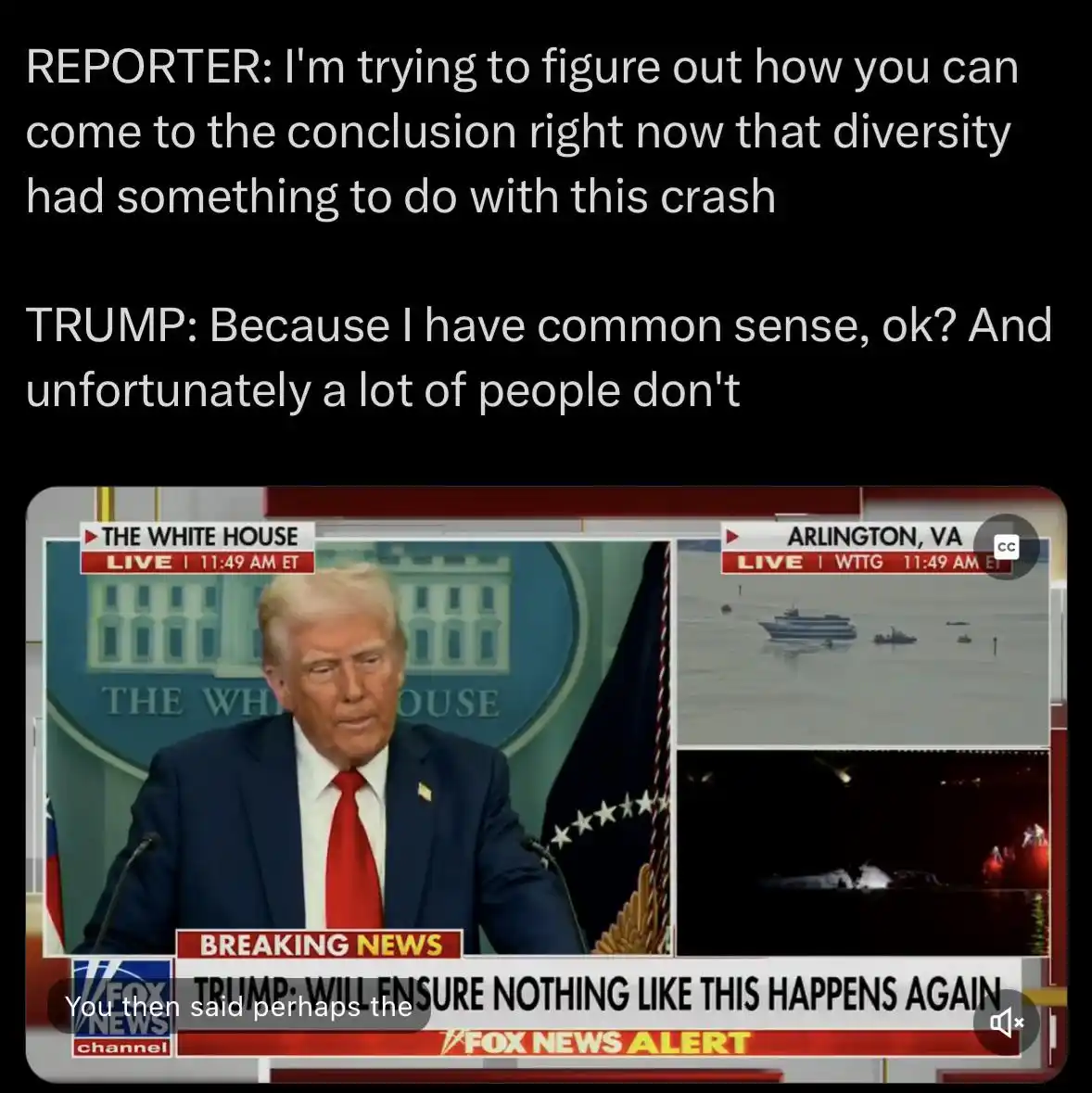 A screenshot from a Fox News broadcast shows Donald Trump speaking at the White House podium during a breaking news segment…